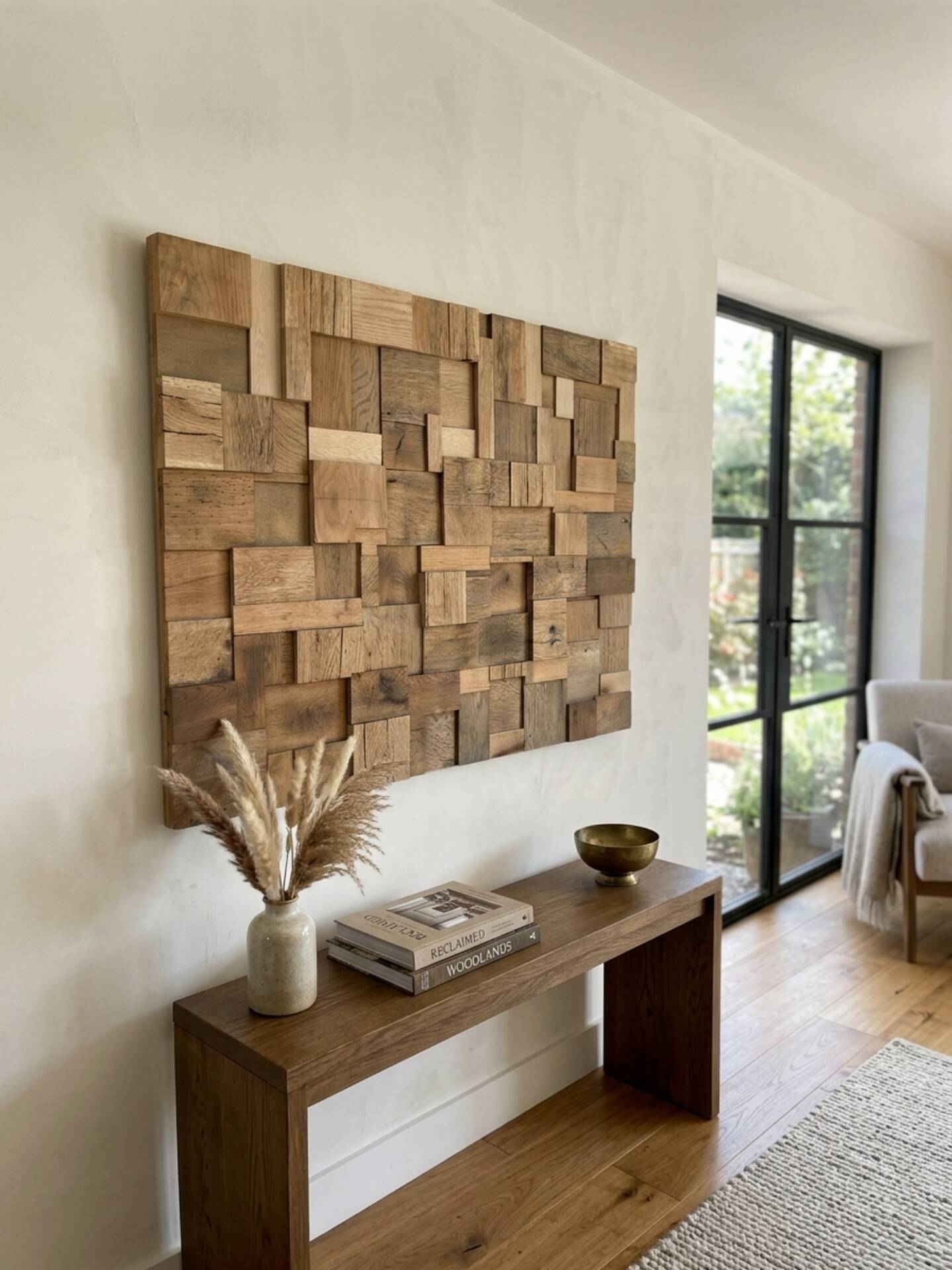 Decorative wall panel in solid oak
