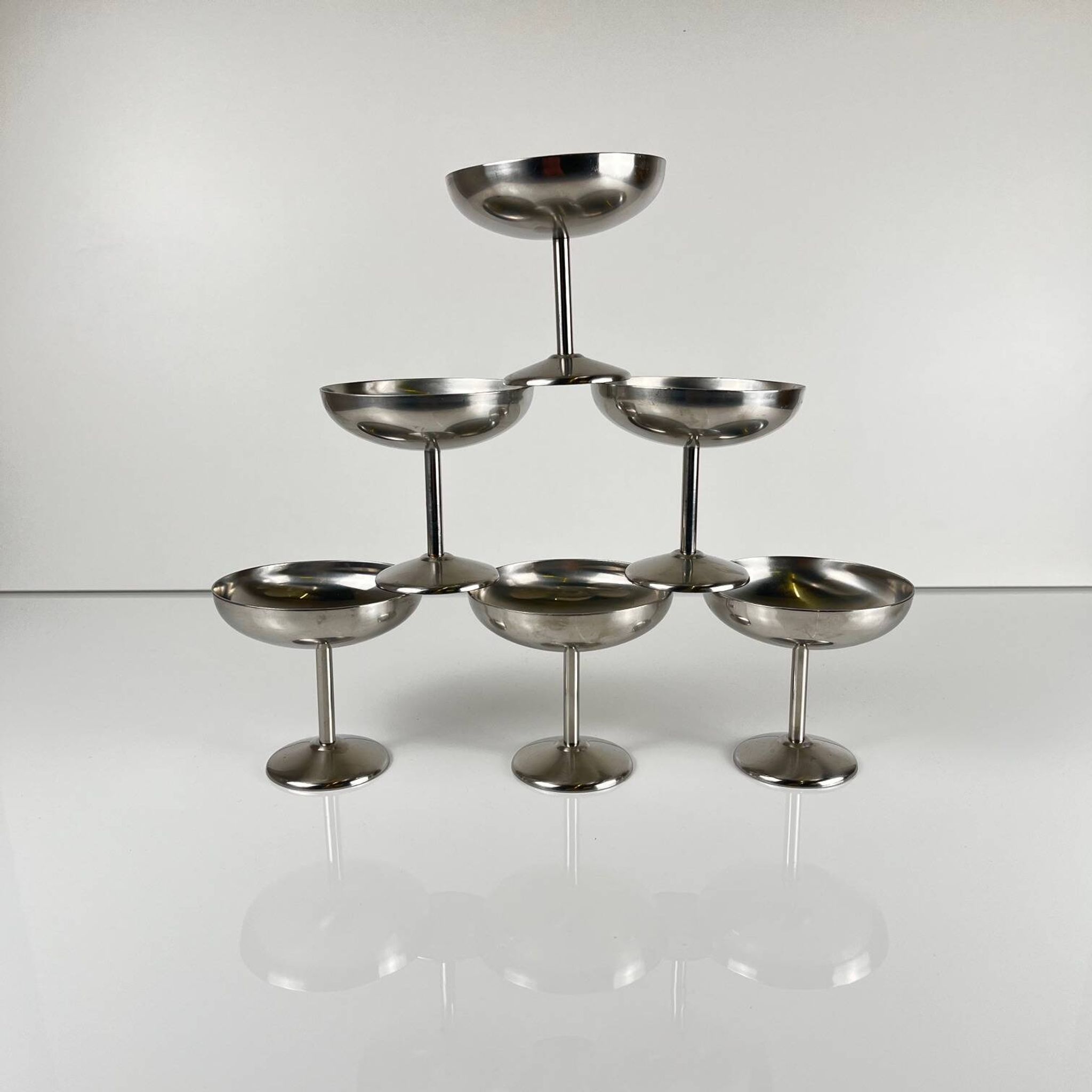 Set of 6 stainless steel ice cream/champagne glasses, Guy Degrenne
