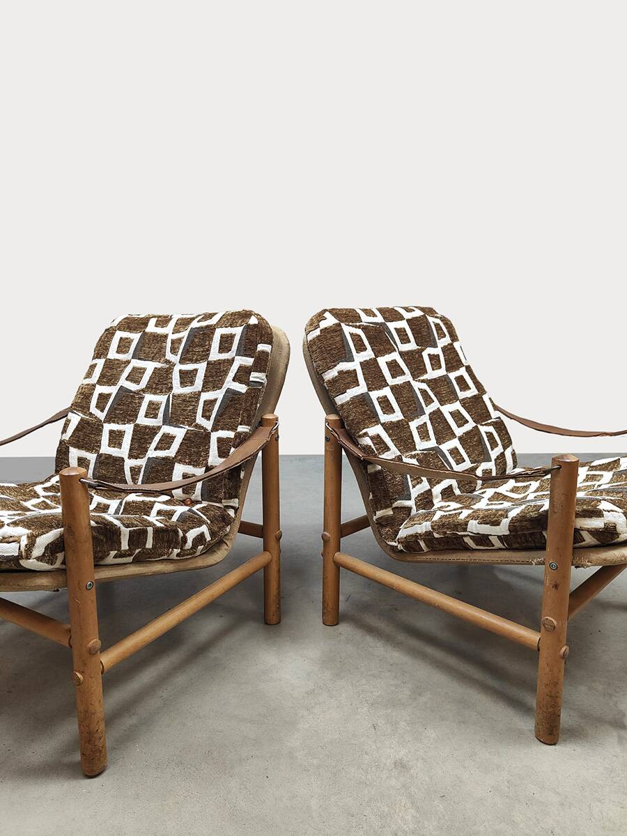 Vintage Swedish 'Junker' easy chairs Bror Boije Dux 'Safari style'