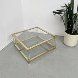 Table basse lucite, laiton et verre années 70