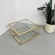 Table basse lucite, laiton et verre années 70