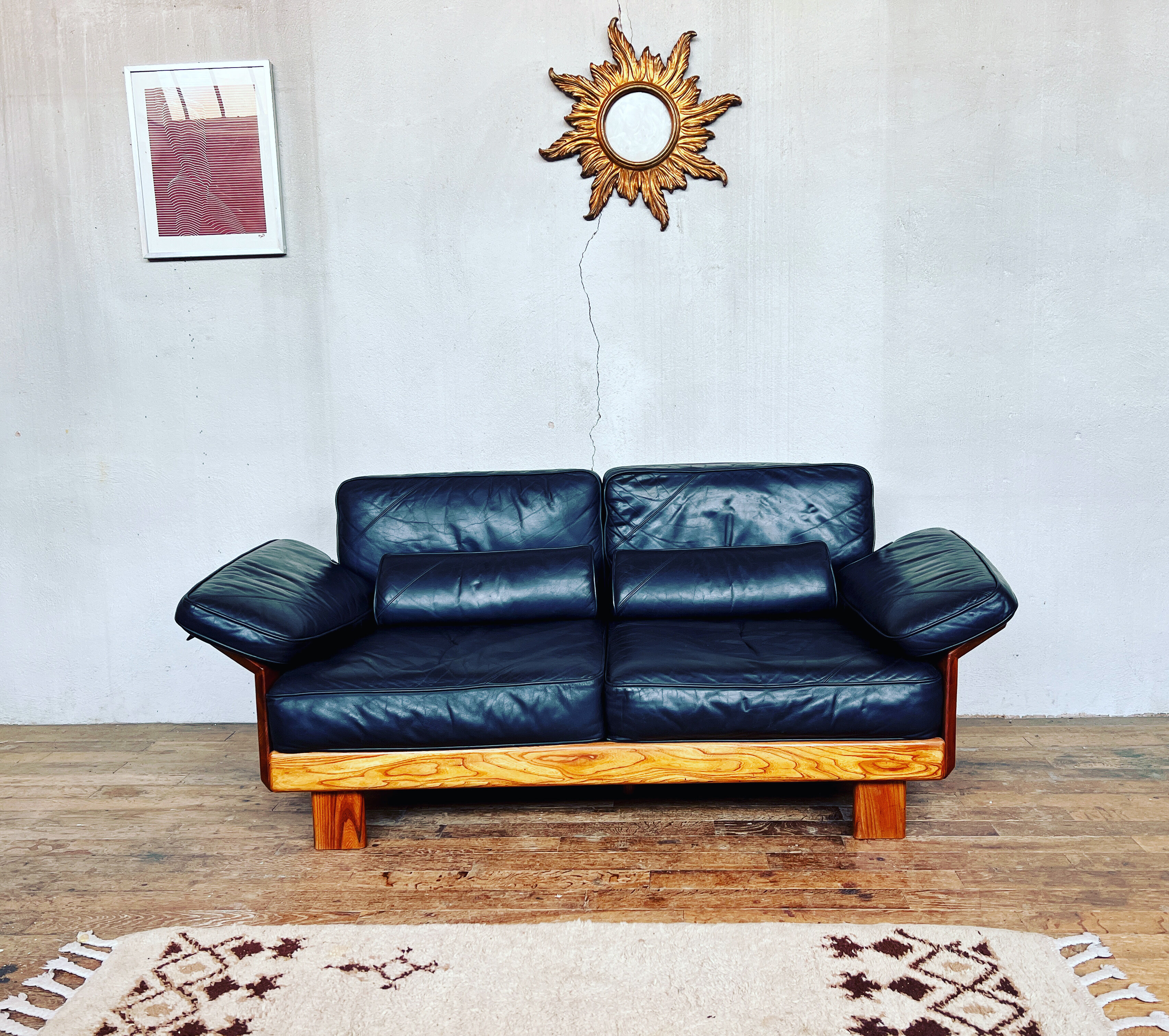 Canape seltz elm and leather design 1960