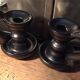 Pair iridescent black ceramic candlesticks 50's