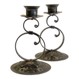 Vintage Black Patina Metal Candlesticks