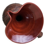 Terracotta Pitcher Vase with Enameled Interior and Engraved Wood Effect