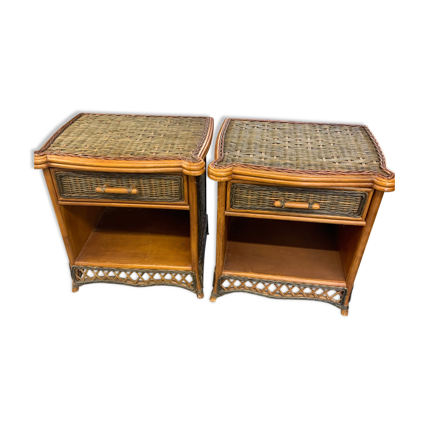 Vintage rattan bedsides pair