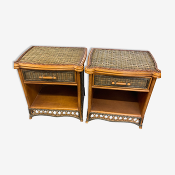 Vintage rattan bedsides pair