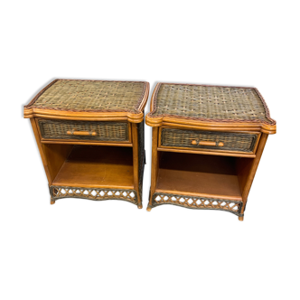 Vintage rattan bedsides pair