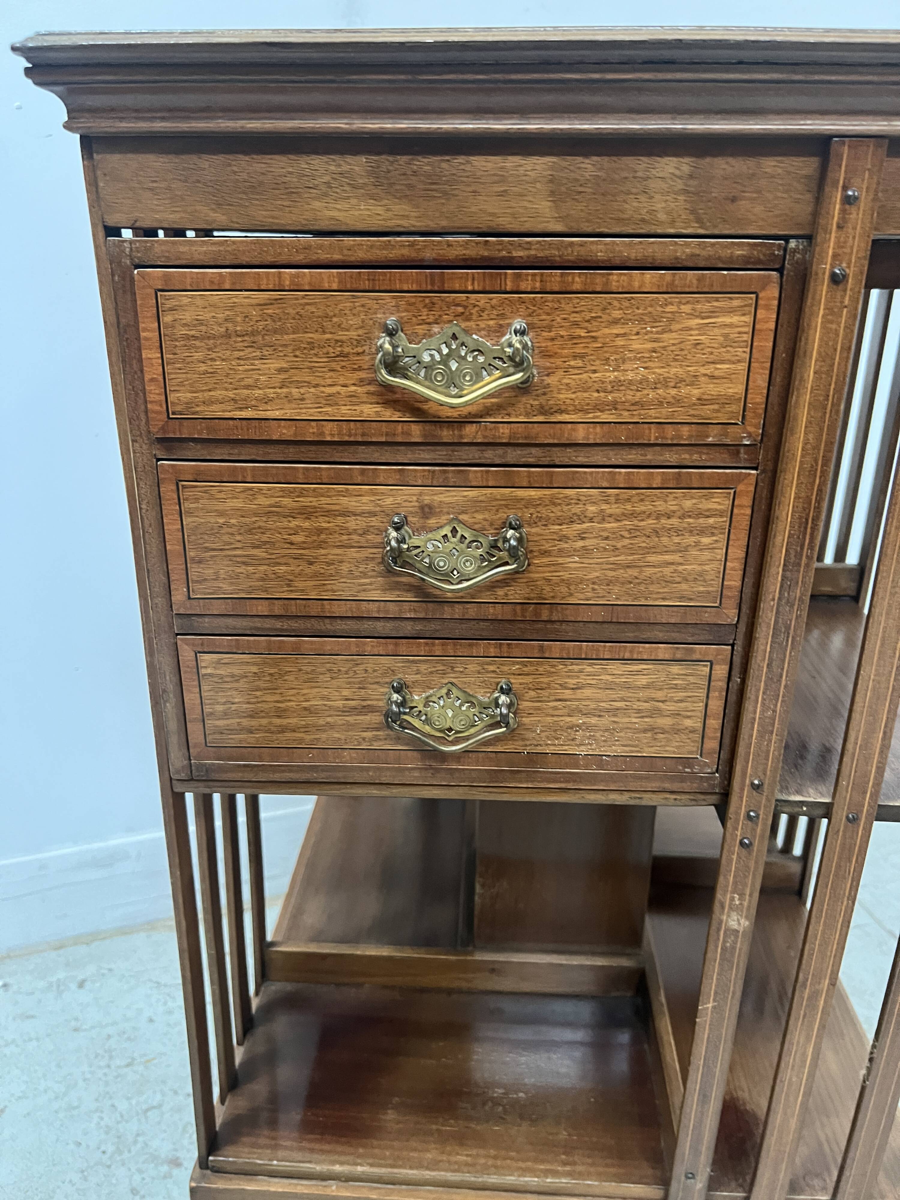 20th Century Mahogany Revolving Bookcase with Marquetry Top