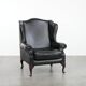 Black cowhide leather Chesterfield wingback chair in English style