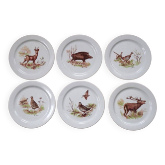 Set of 6 white henkel dinner plates with assorted animal and bird prints 4654