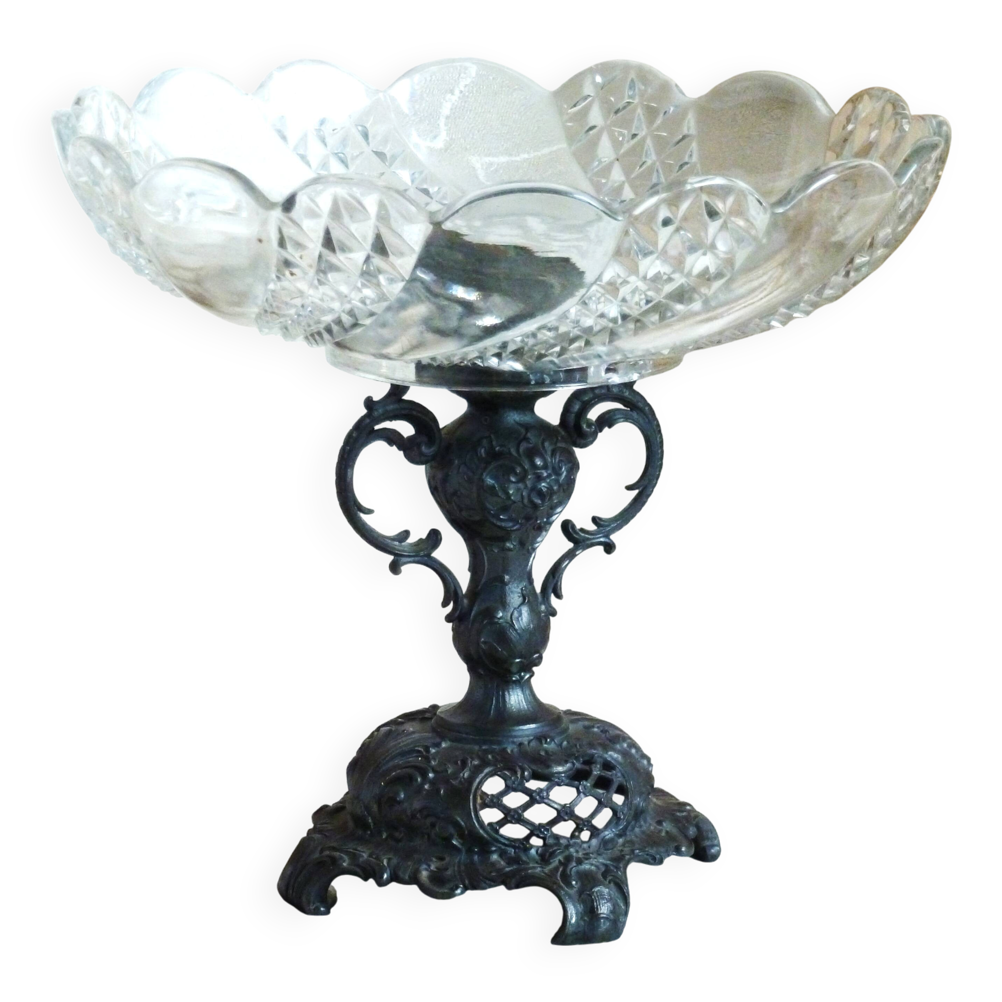 Vintage crystal glass fruit bowl, crystal glass fruit basket.