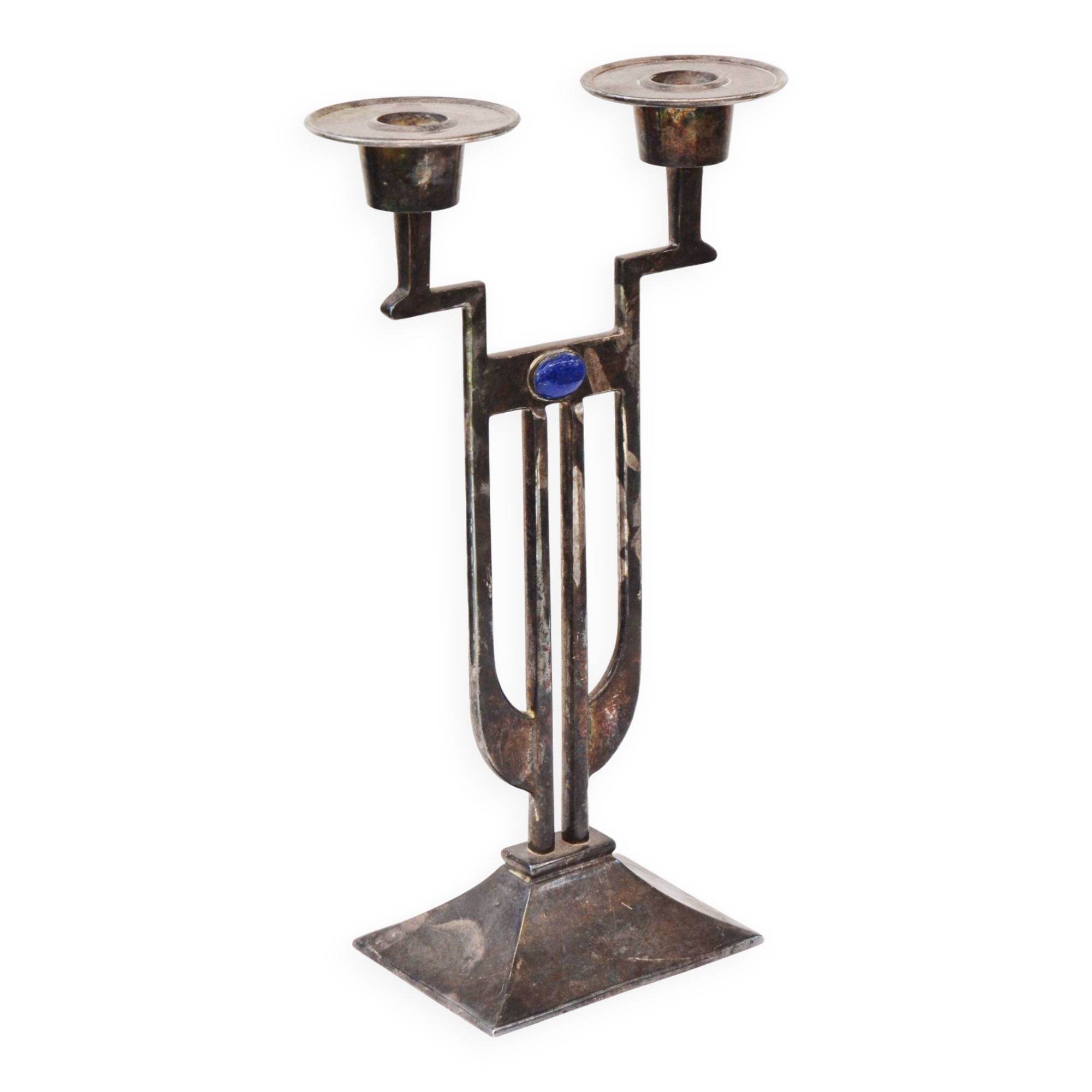 Candlestick with 2 holders Gunther Lambert whit Lapis Lazuli Cabochon - Art Nouveau stil