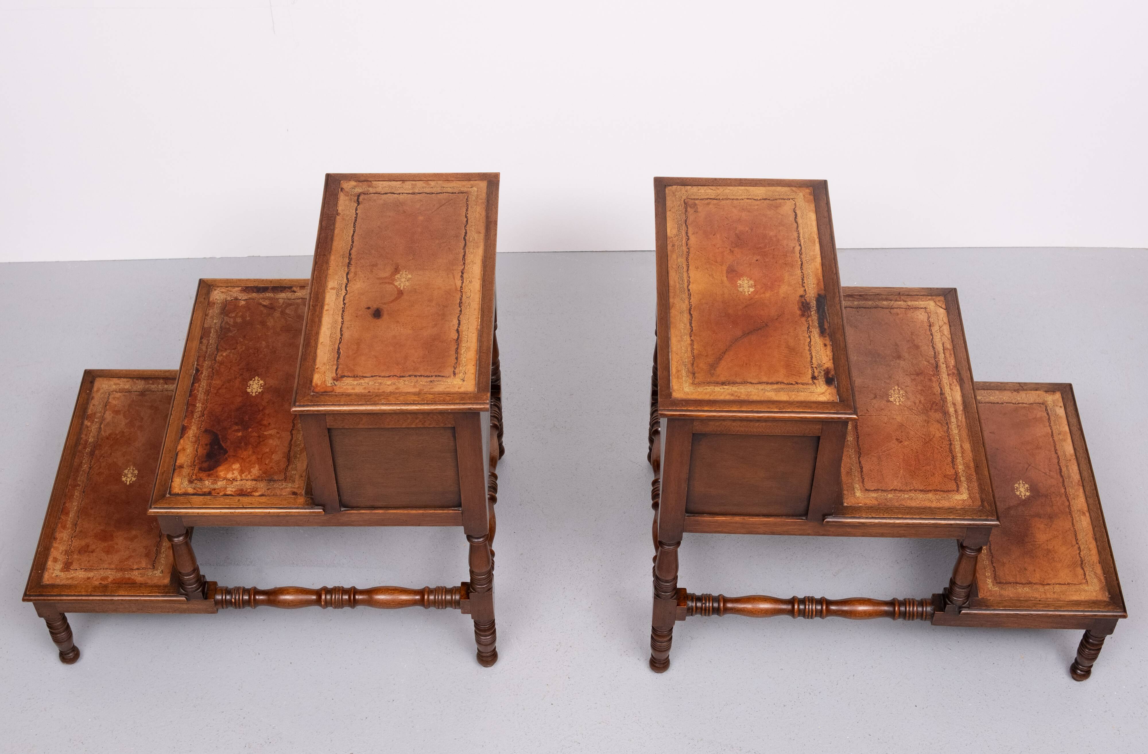 Superb pair Mahogany and Leather library steps England