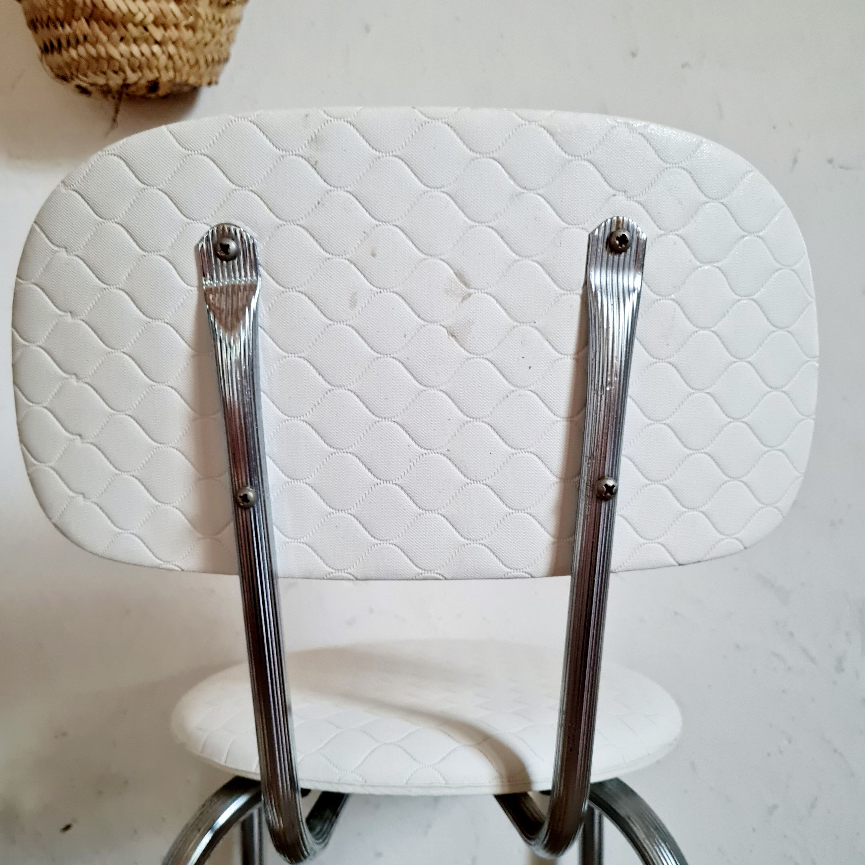 Retro 60s chair metal and white fabric