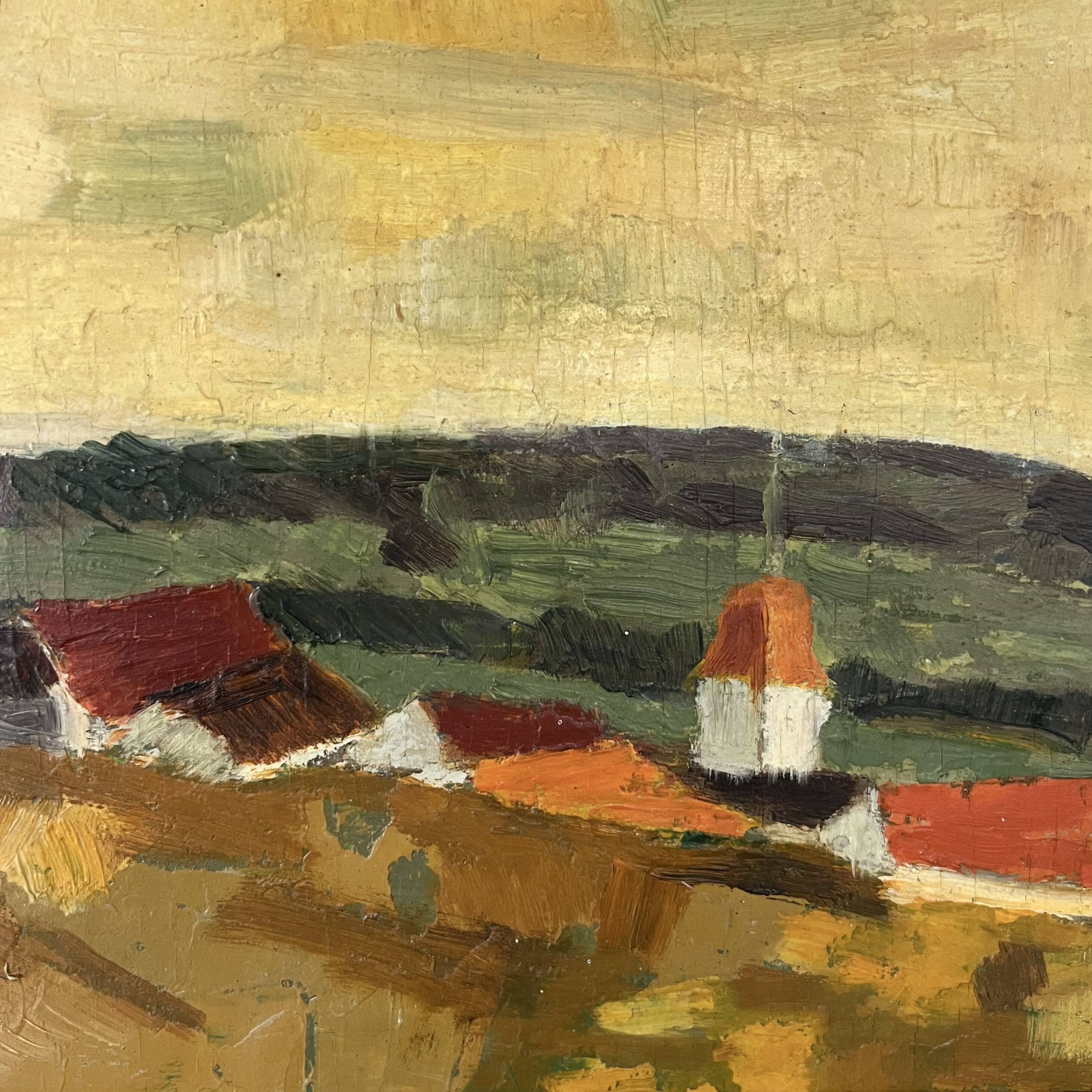 Painting "Village" M.Bellini, Oil on Panel signed