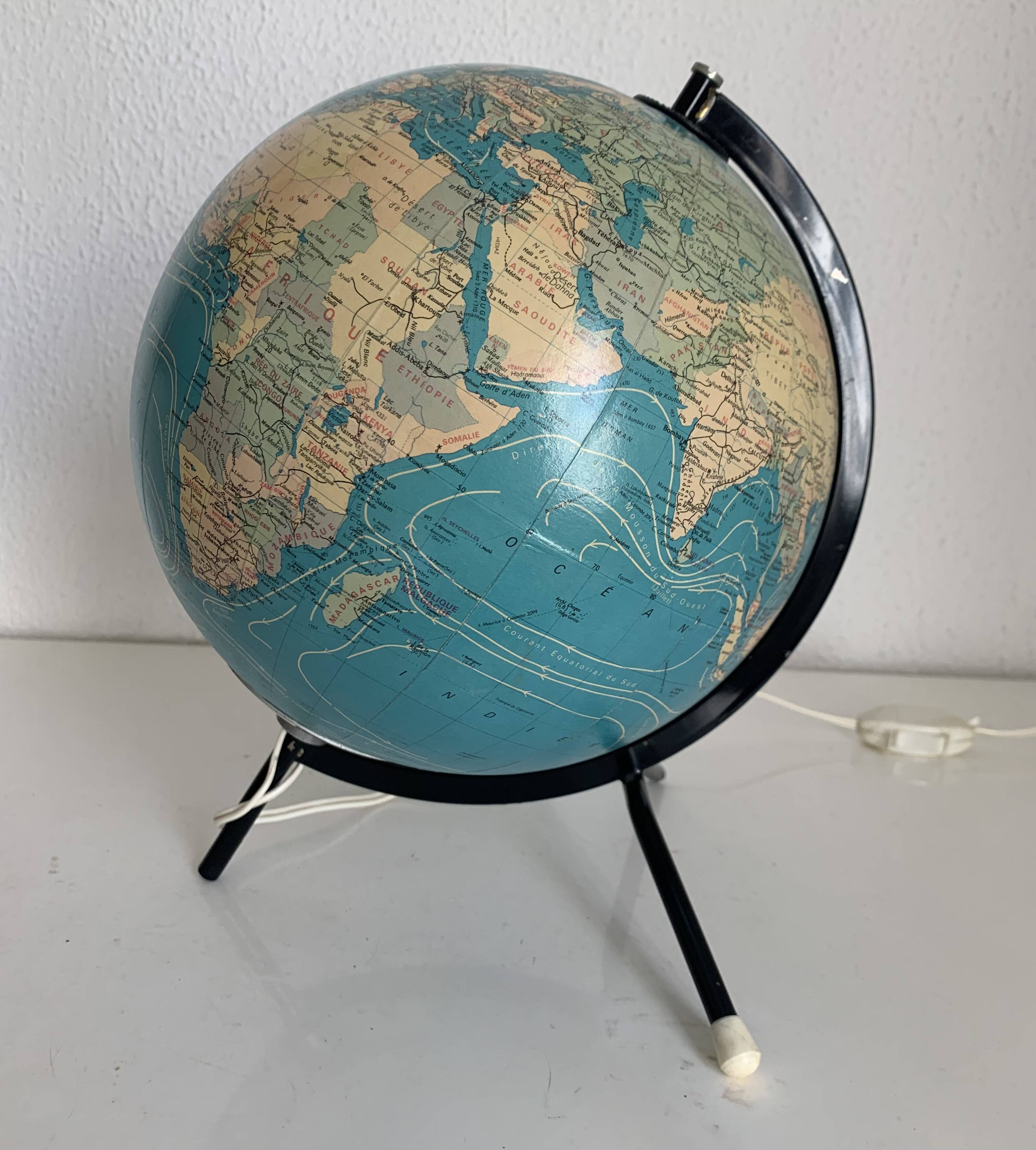 Globe vintage 1978 terrestre mappemonde Taride tripode - 28 cm