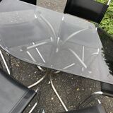 Table et chaises style bauhaus italien chrome & fumé années 1960