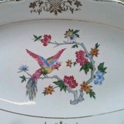 Antique oval plate Kg Lunéville – bird & golden flower decoration