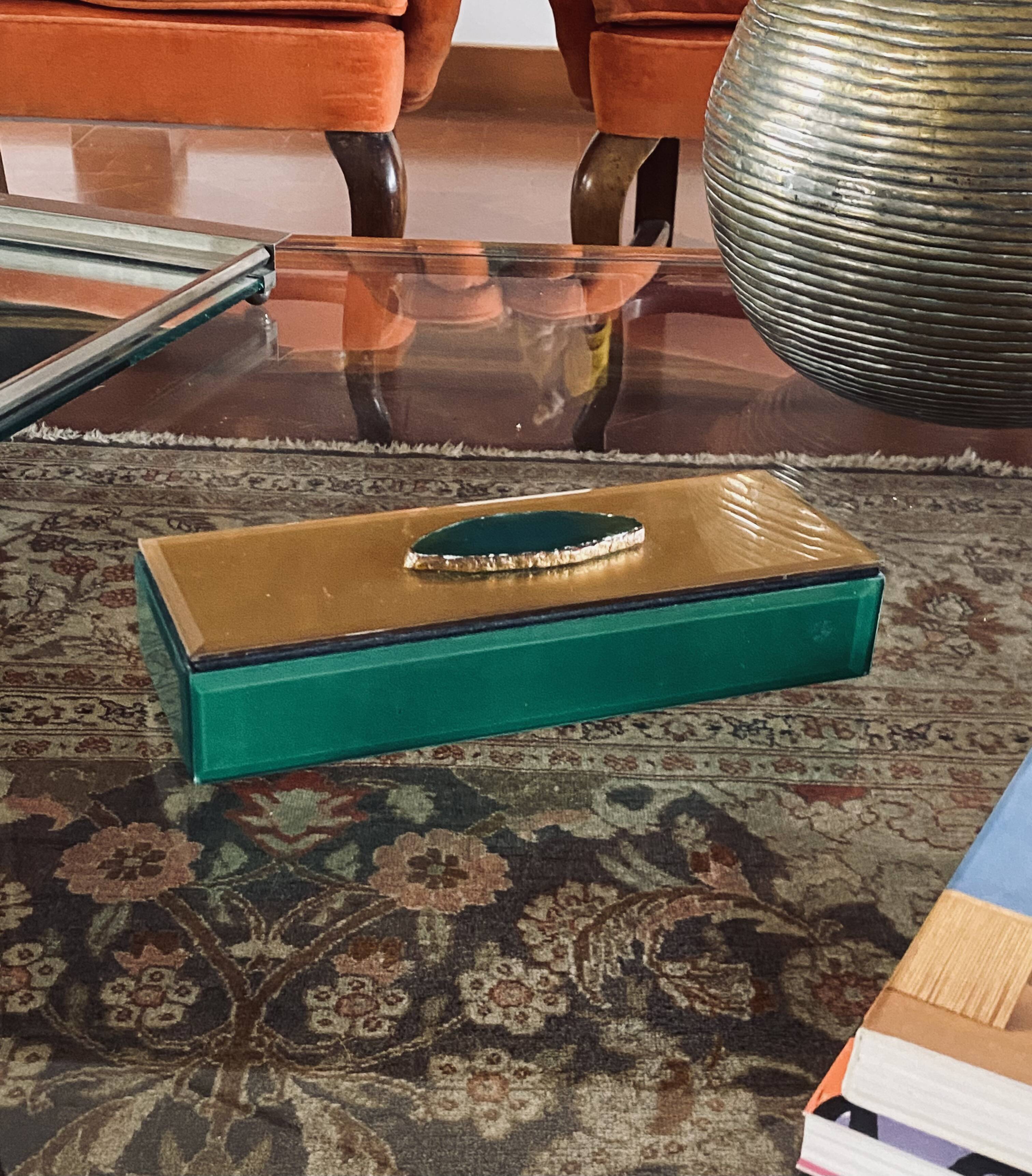 Green glass Jewelry Box, Italy 1980s