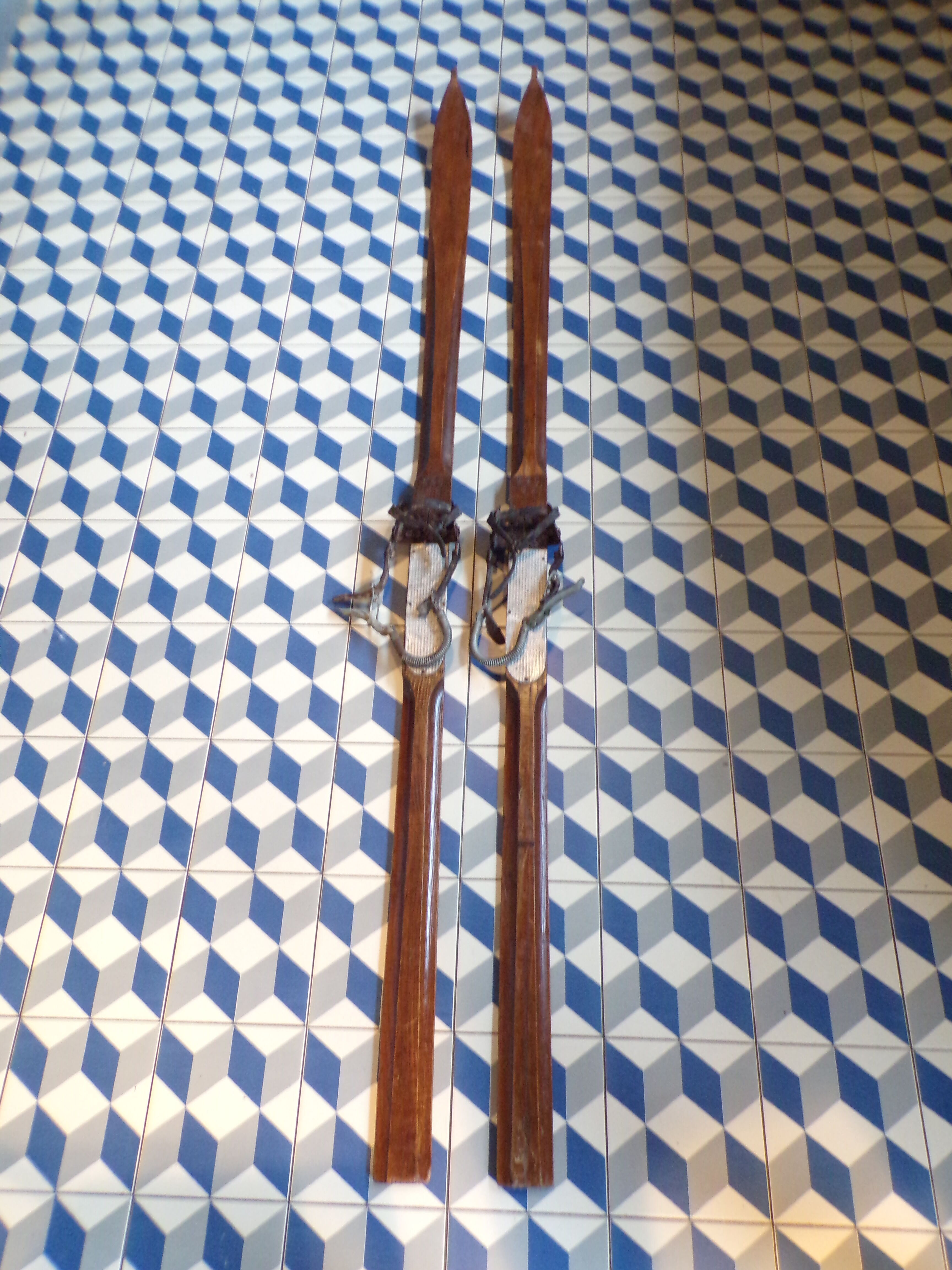 Pair of vintage wooden skis