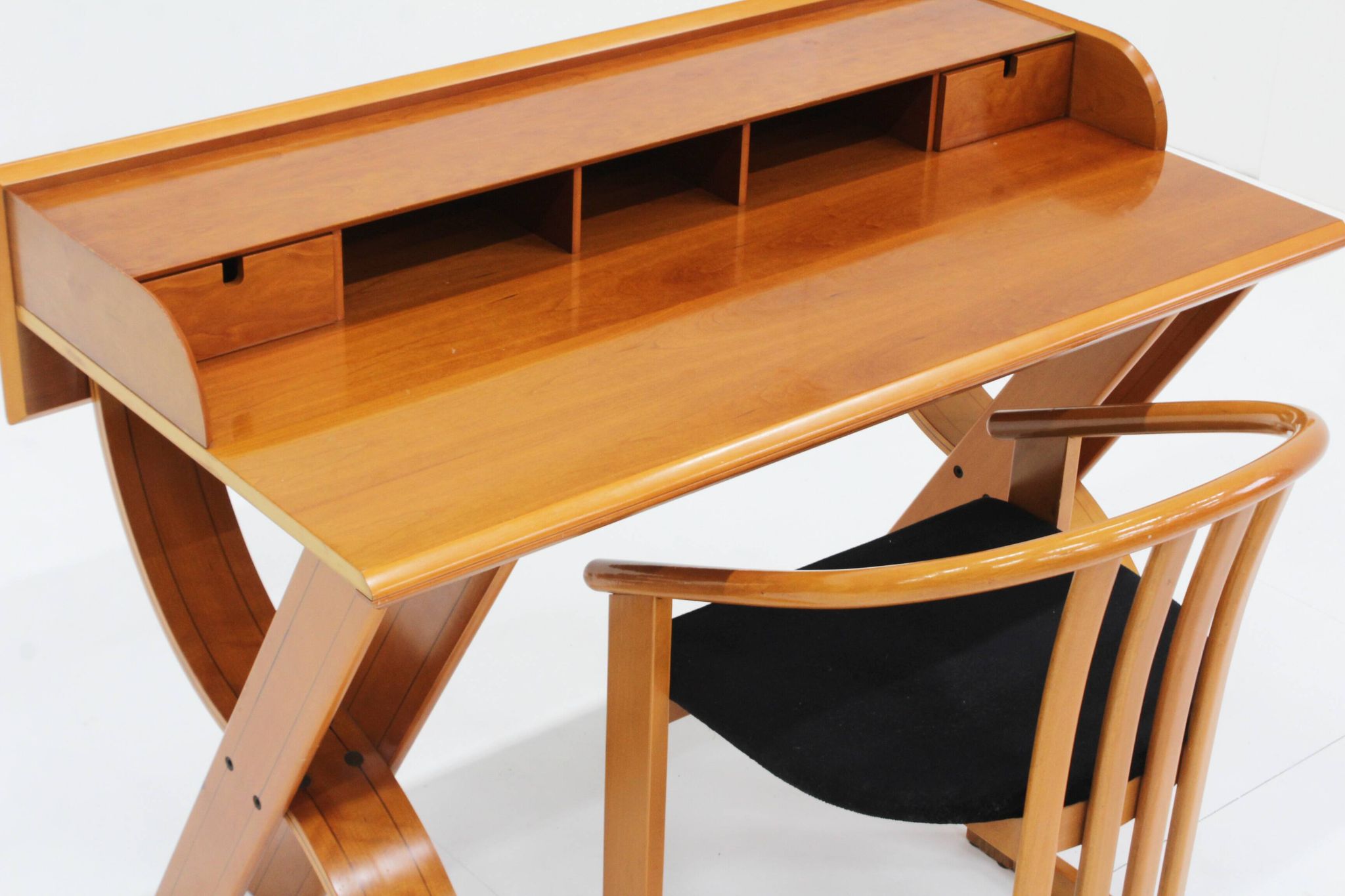 Vintage Italian wooden desk and chair 1970s