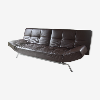 Smala sofa in brown leather by Mourgue Pascal brand Cinna