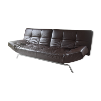 Smala sofa in brown leather by Mourgue Pascal brand Cinna