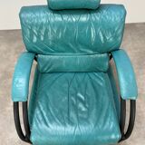Postmodern design armchair and ottoman, 80s leather
