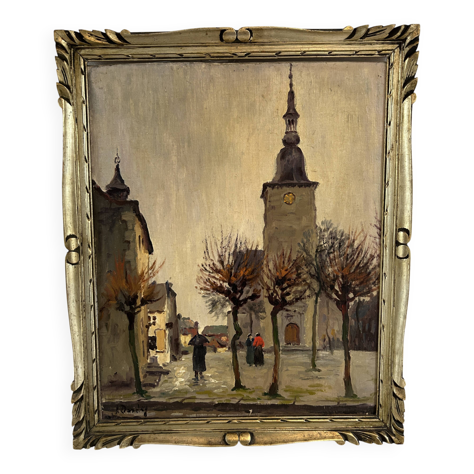 Oil on canvas by Albert Dandoy from 1937 - Church in Marche
