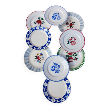 10 assiettes à dessert anciennes dépareillées 