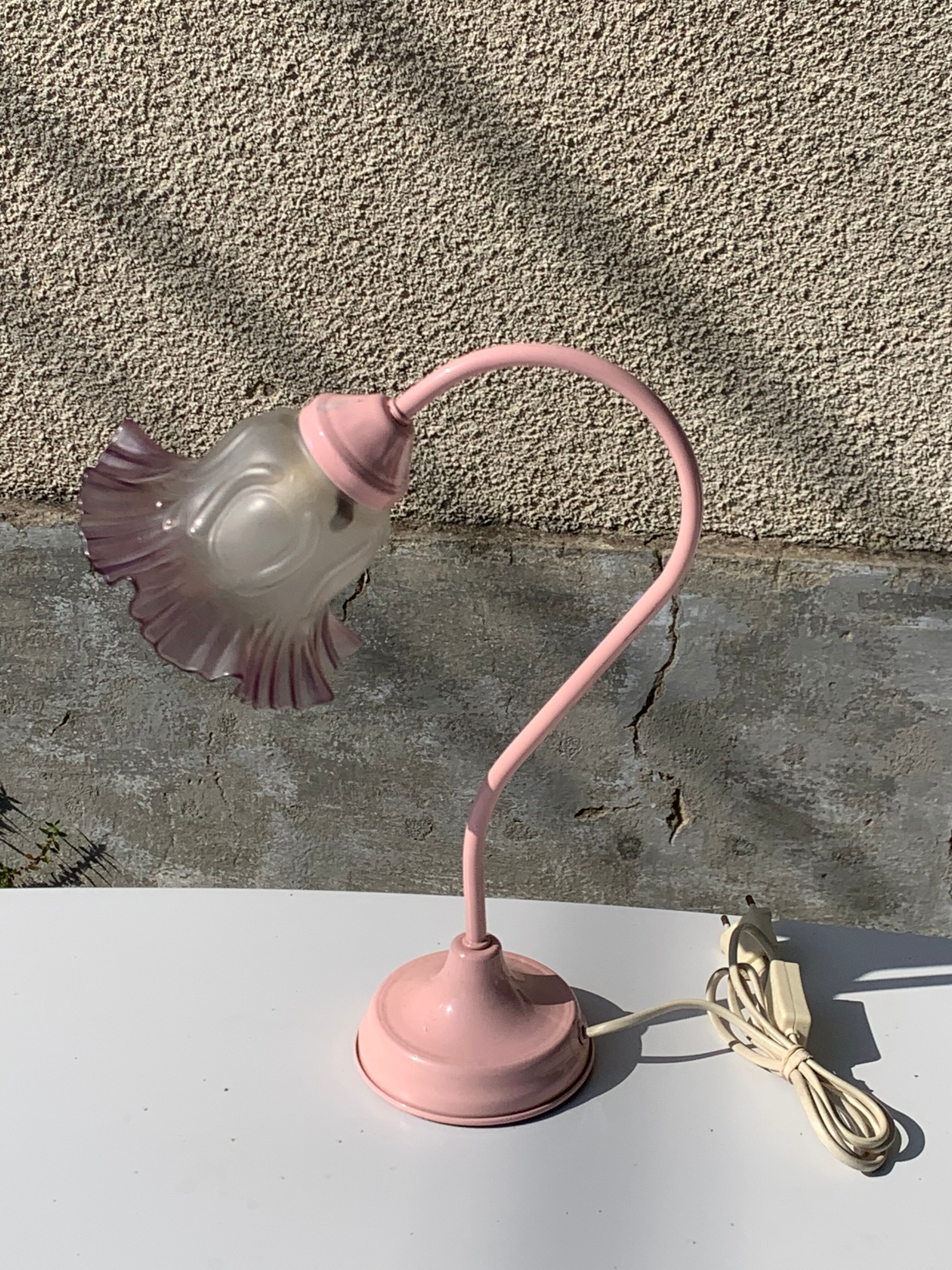 Delmas table lamp in enamelled iron and vintage corolla globe 1970