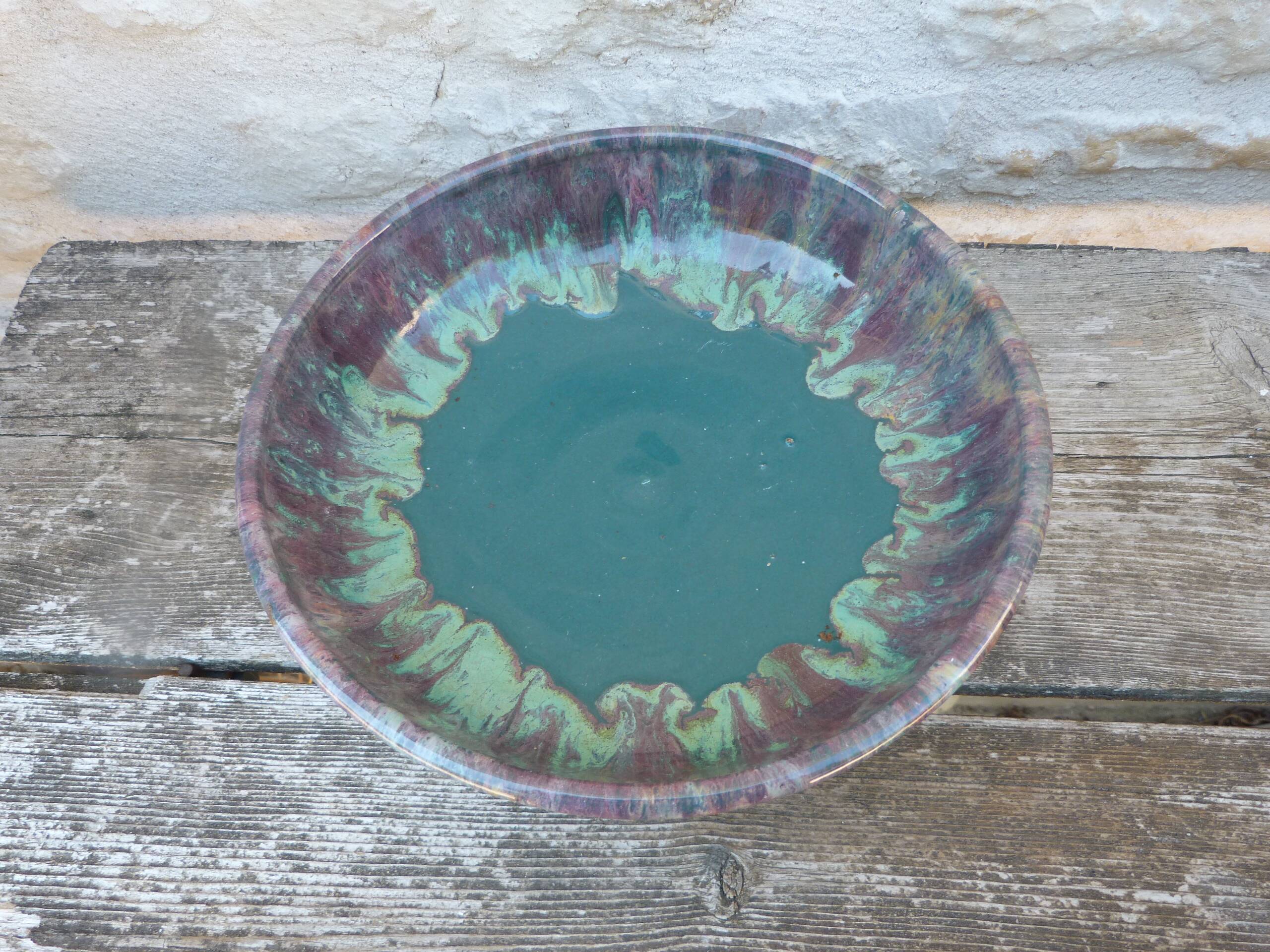 Vintage fruit bowl cab ceramic from bordeaux in green terracotta.