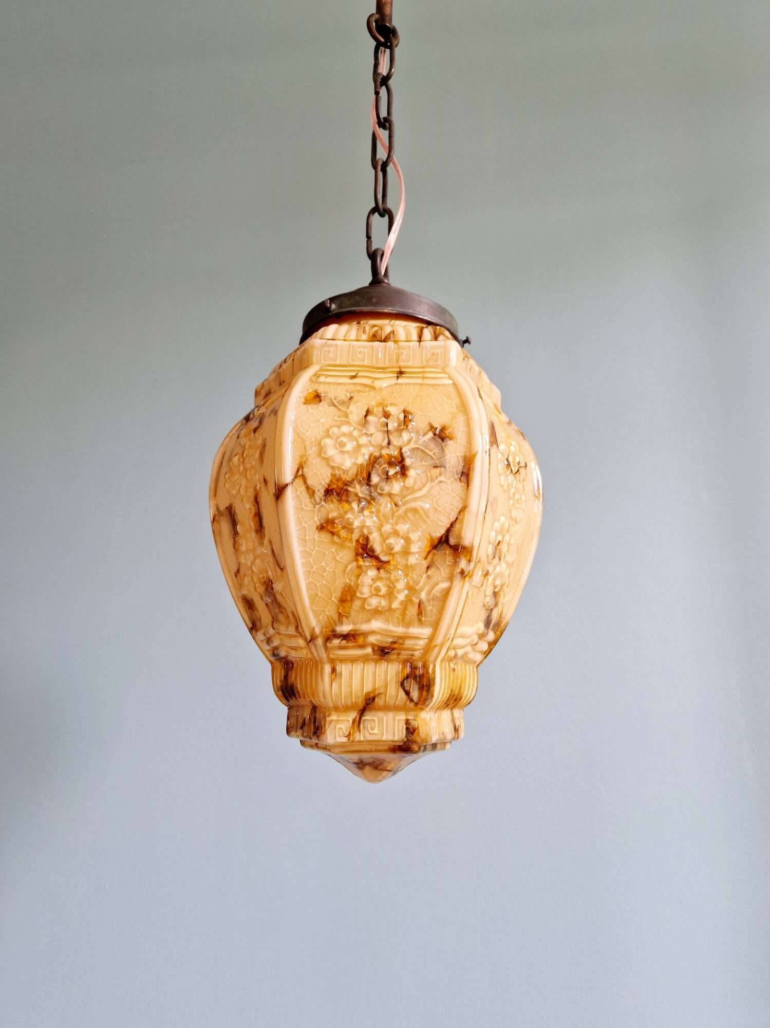 Art Deco suspension in marbled opaline, 1920s-30s