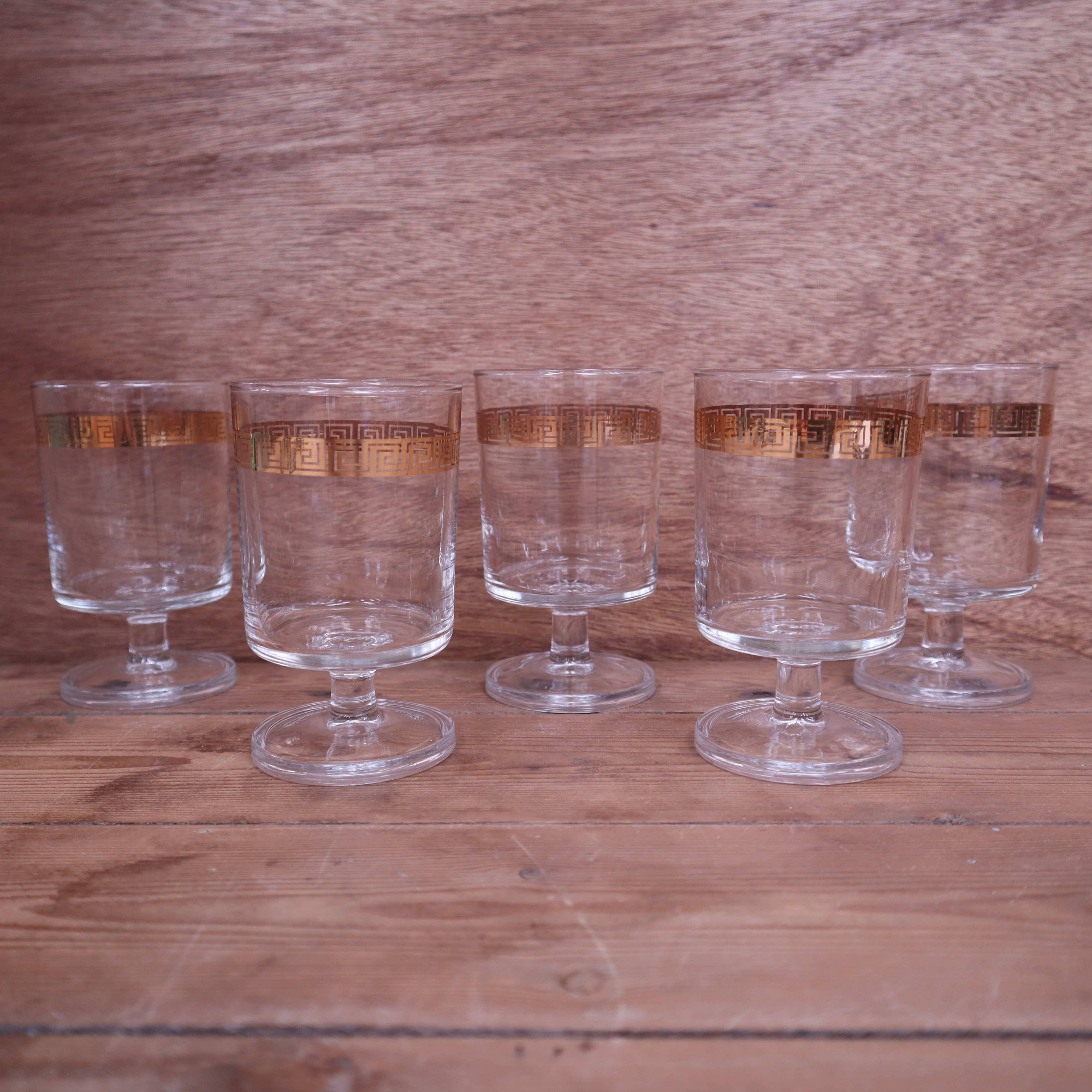 5 verres à eau à pied transparent liseré doré Luminarc