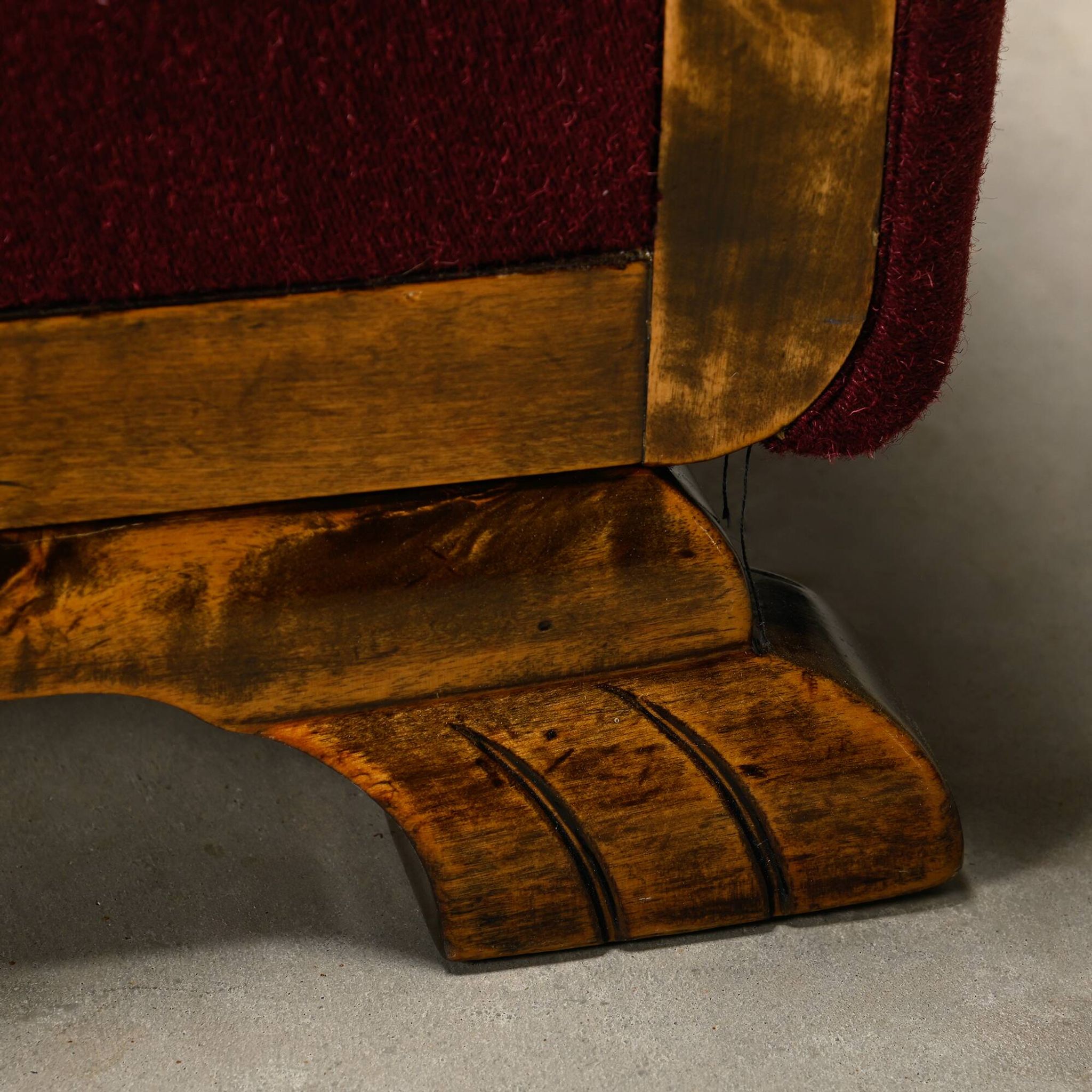 Pair Danish cabinetmaker Art Deco Armchairs in burgundy wool fabric