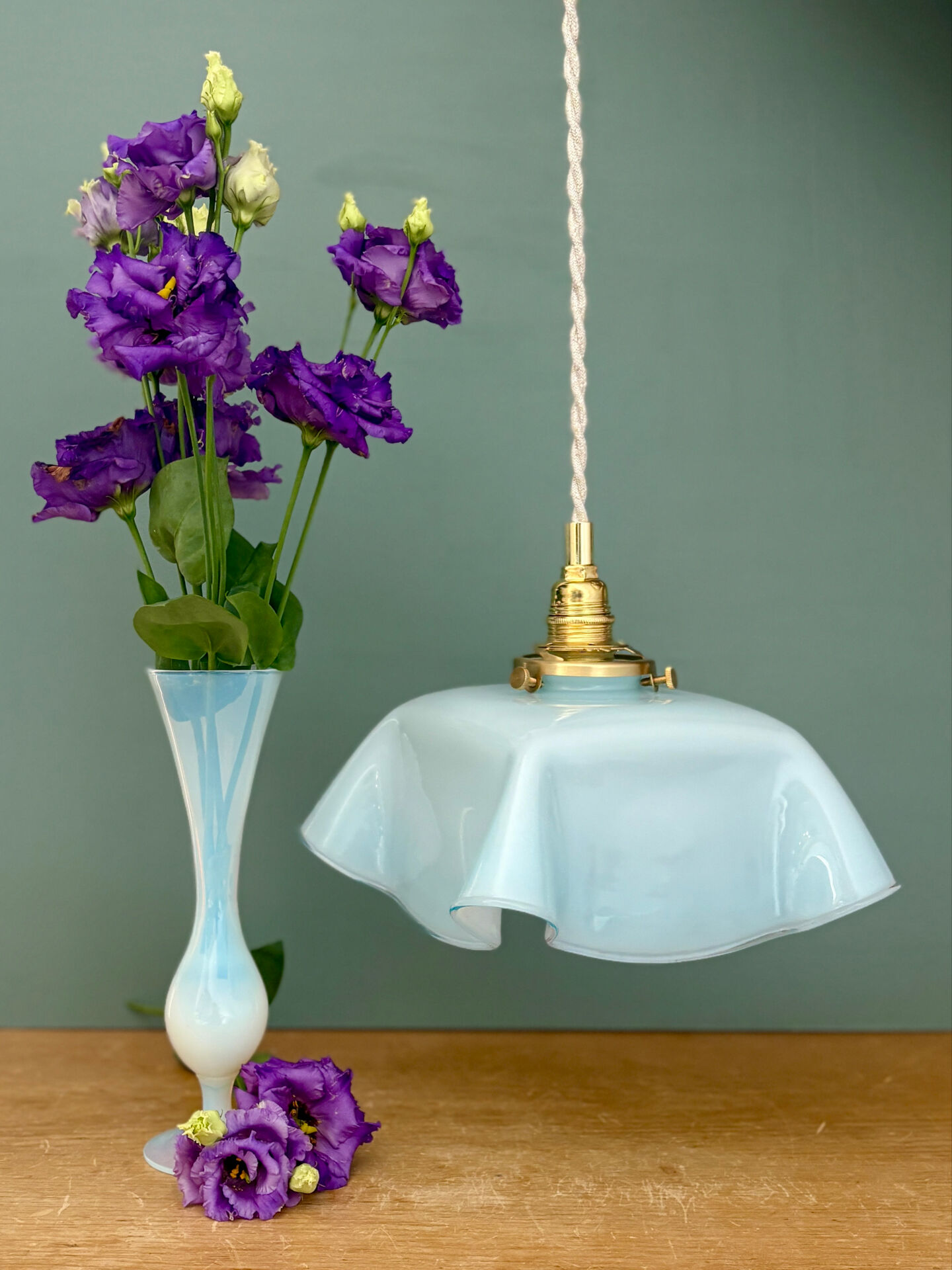 Vintage blue opaline pendant light