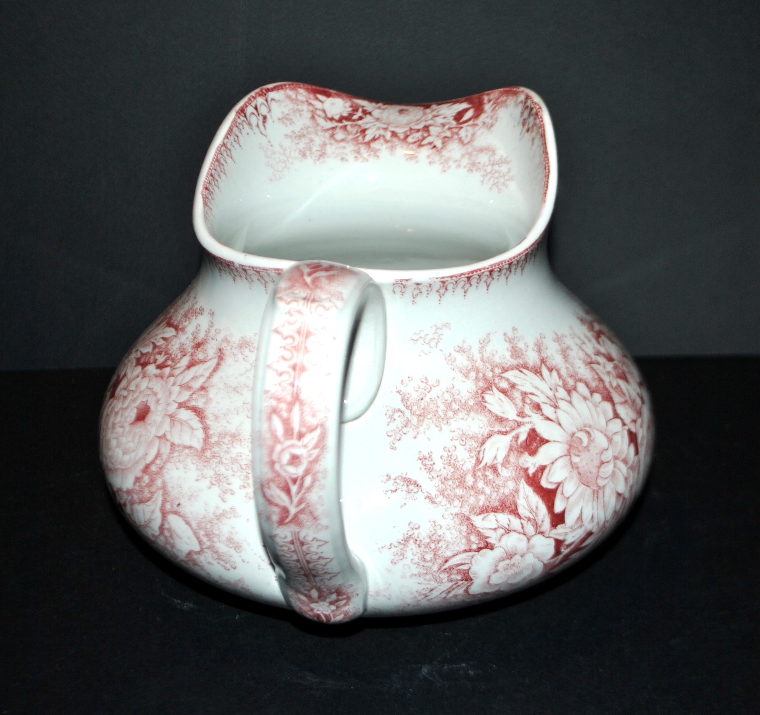 Pexonne earthenware vase/jug with a red floral rustic design