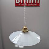 Ancienne suspension baladeuse en opaline blanche Art déco 1930 Ø 24.7 cm