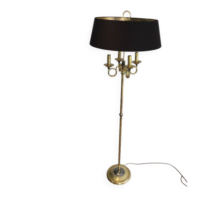 Lampadaire de parquet en acier brossé et laiton dans le goût de la Maison Charles