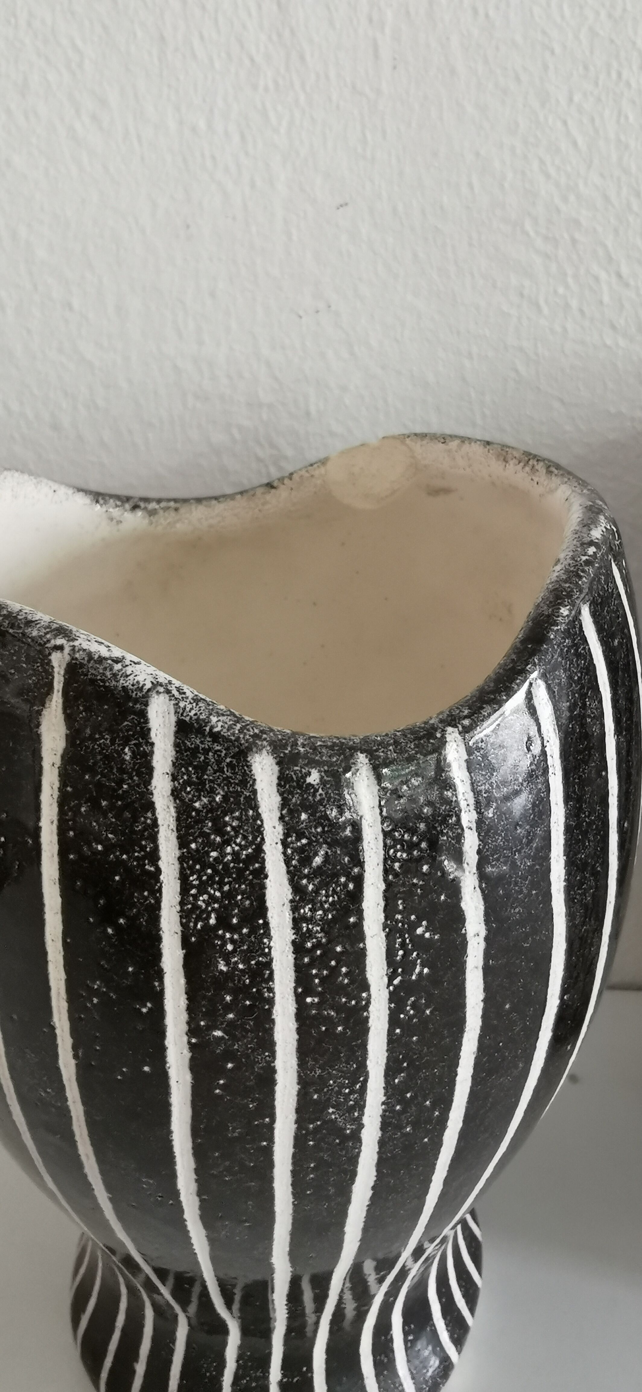Series of 3 black and white ceramic pots 1950