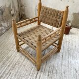 Moroccan wooden and rope armchair