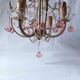 Vintage Murano drop pendant chandelier with pearl flower, 4 lights.