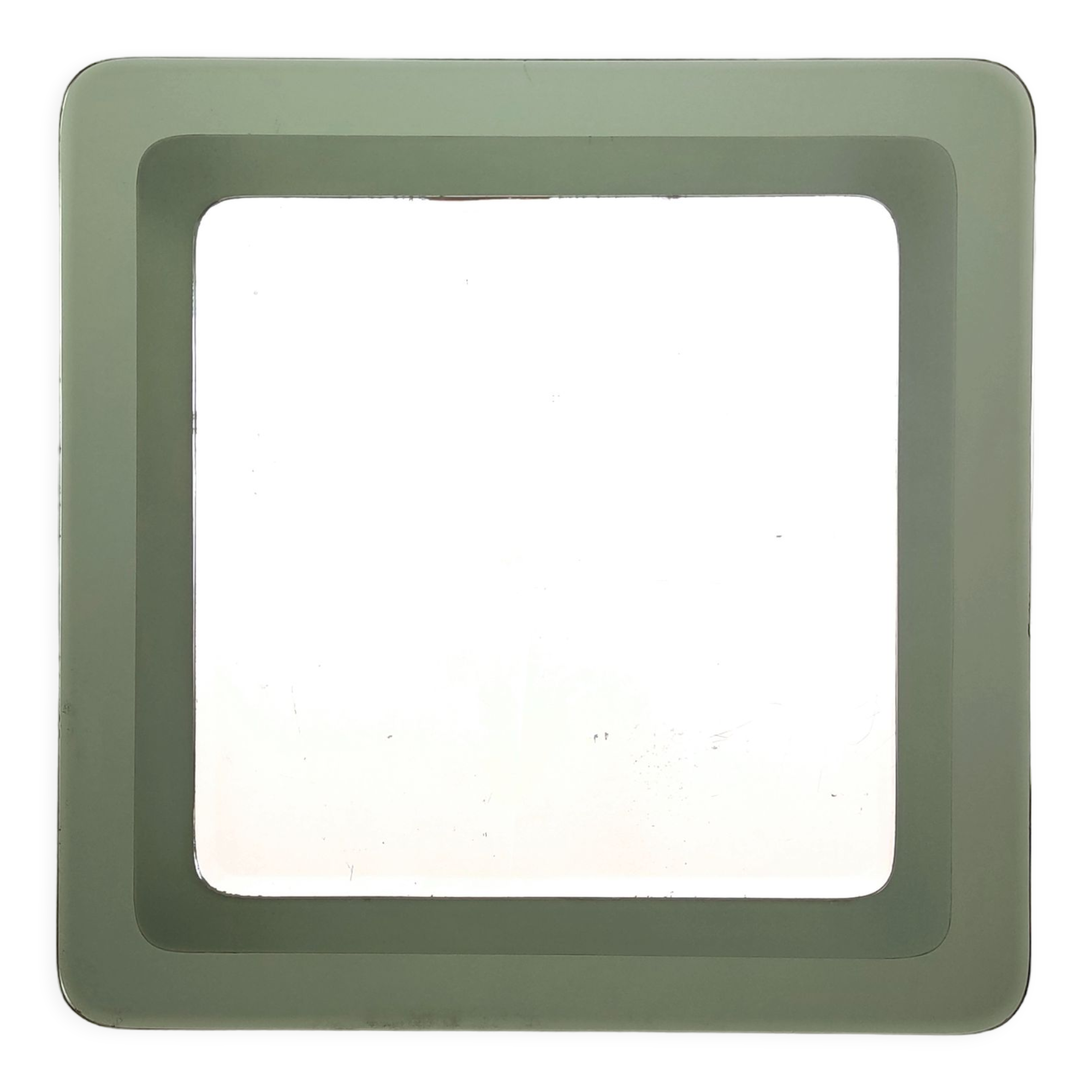 Postmodern square wall mirror with an army green beveled glass frame, Italy