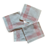 4 serviettes brodées sur fil, service à thé. Liseret rose. Initiales M.P.