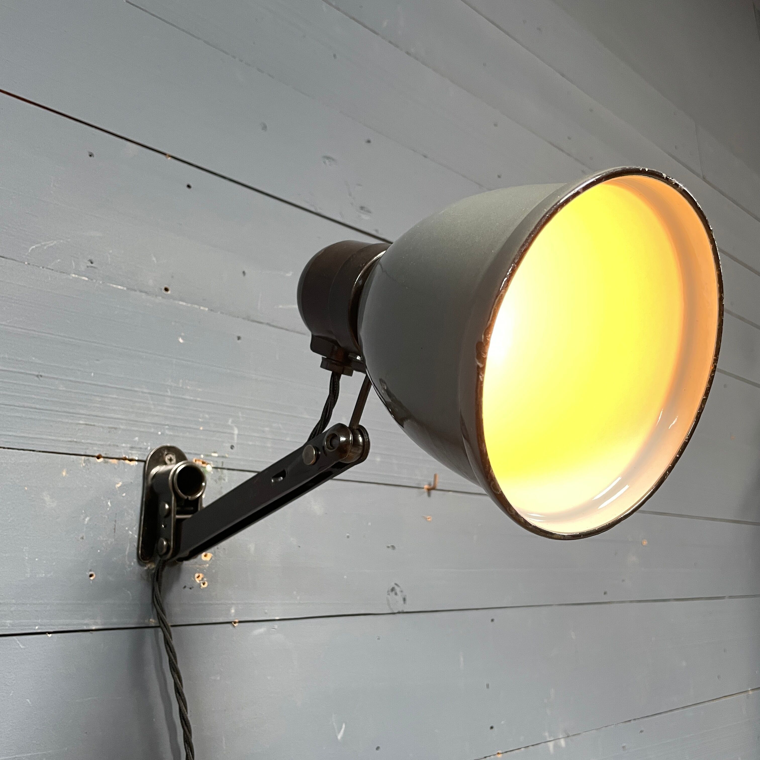 Industrial Fabrilux wall lamp with gray enamel shade