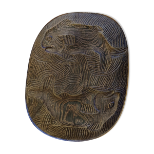 Plat sculpté monoxyle - poissons