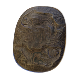 Wenge monoxyl carved dish decorated with fish