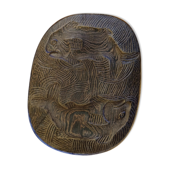 Wenge monoxyl carved dish decorated with fish