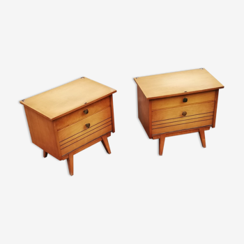 Pair of vintage bedside tables compass feet